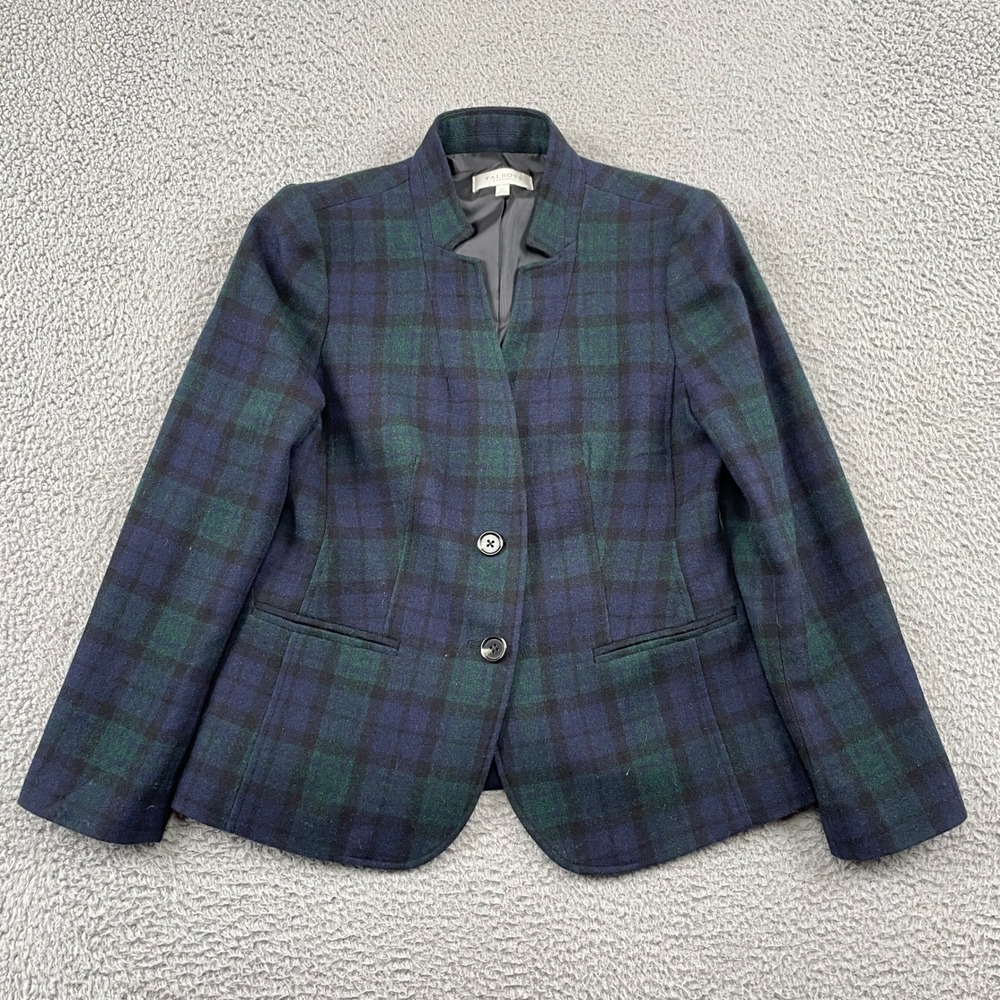 Talbots Blazer Womens 6P Blue Green‎ Blackwatch Plaid Wool Blend Jacket VN1427